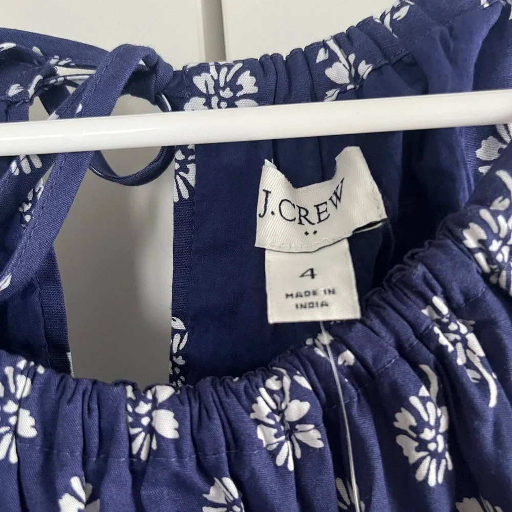J. Crew Navy Blue Printed Halter Maxi Dress with White Motif - Picture 3 of 5